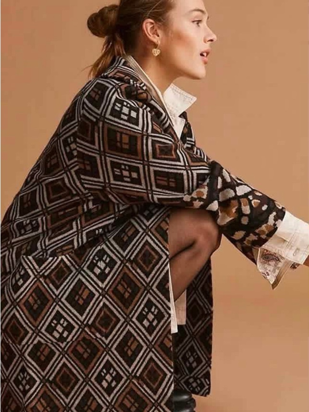 Field Flower Anthropologie Geo Sweater Coat Sz Medium